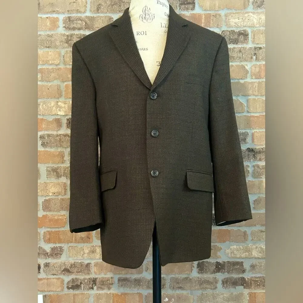 Michael kors brown gray checked 100% lambs wool sports coat blazer size 42S